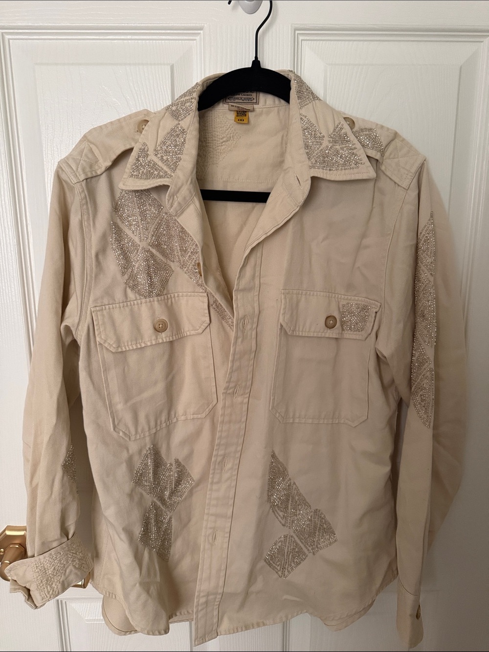 Polo by Ralph Lauren Cream Utility Jacket with Embellished Accents